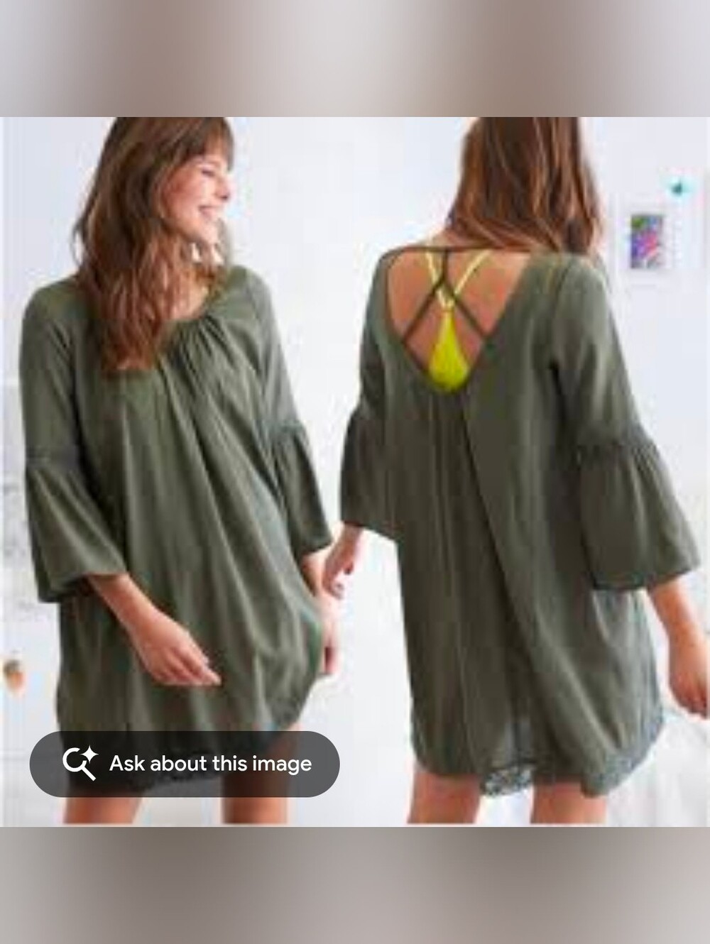 Aerie scoop-back boho peasant dress featuring 3/4 bell-Med #061